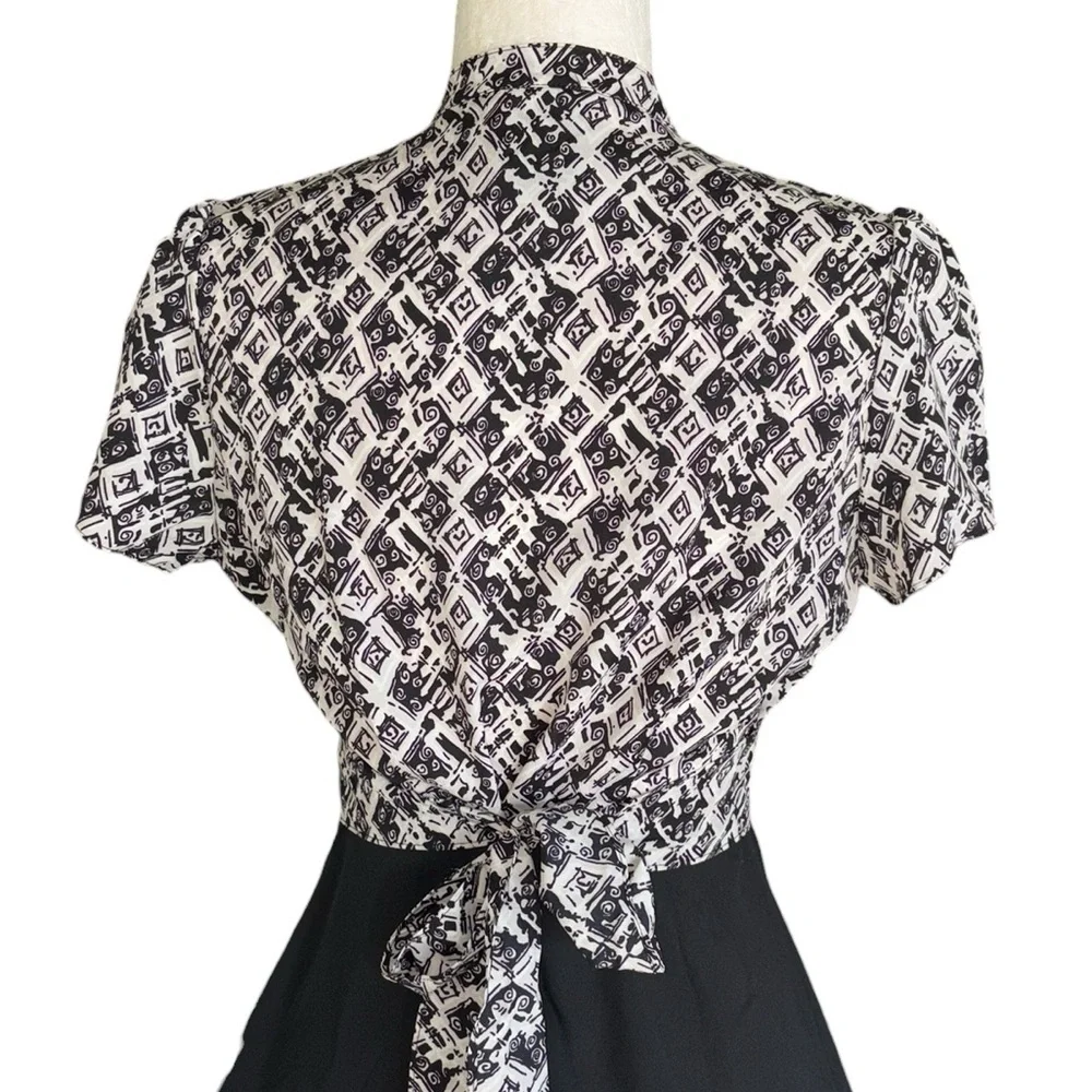 LN Anthropologie Girls From Savoy Black & White Bow Tie Back Peplum Blouse - 4
